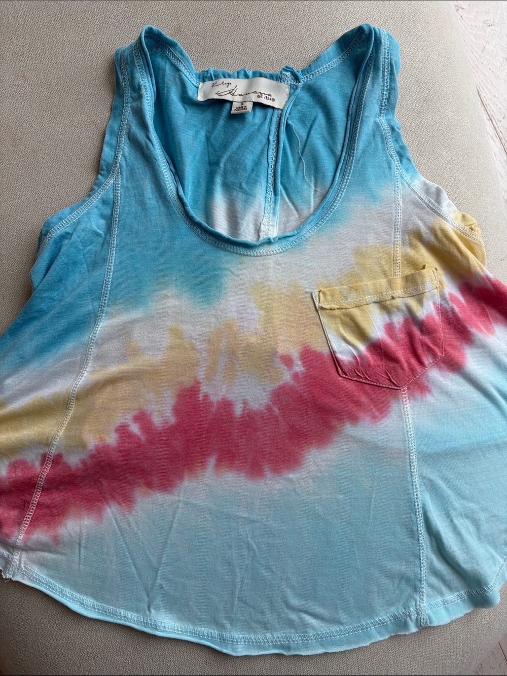 Vintage Havana Scoop Tank Top in Blue, Pink & Yellow Tie-Dye